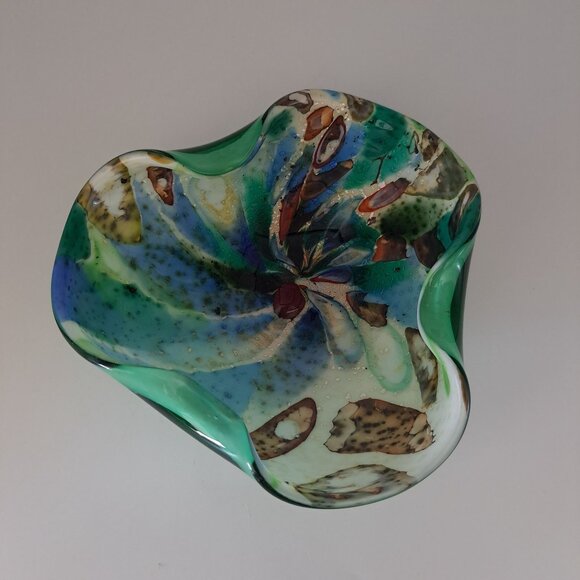 Murano Glass Bowl Tutti Frutti Handcrafted Decorative Art Piece Green Candy Dish - Picture 4 of 9